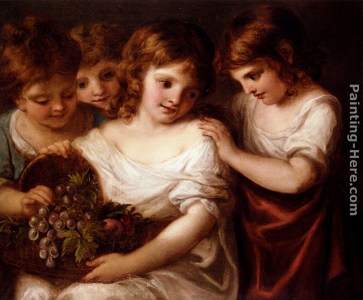 Four Children With A Basket Of Fruit painting - Angelica Kauffmann Four Children With A Basket Of Fruit art painting
